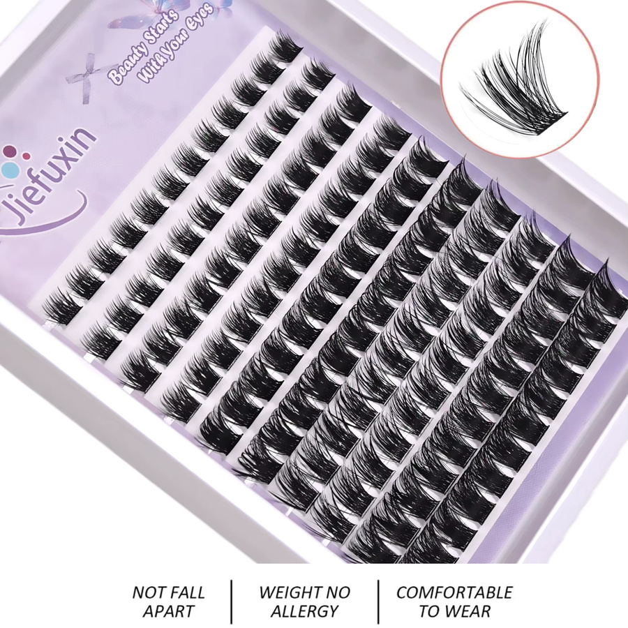JIEFUXIN Cluster-Wimpern, 120 Stück, D-Locken, natürlich - Bild 2