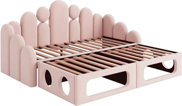 Merax Schlafsofa aus Samt in Rosa und Beige mit abnehmbarem Bezug für das Wohnzimmer, B/T/H: 180 x 200 x 65 cm - Bild 1