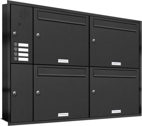 AL Briefkasten für 4 Parteien, Unterputzmontage, Edelstahl, grau, B/H/T: 95,4 x 72,4 x 11,6 cm - Bild 1