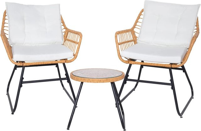 Svita Amalfi Rattan Sitzgruppe Outdoor Gartenlounge für 2 Personen in Beige mit Kissen und Tisch im Boho-Stil - Bild 1