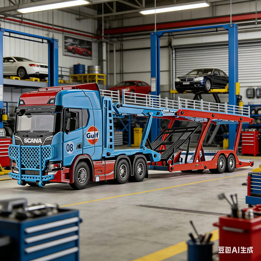 WELLY Scania Doppeldecker-Transporter-LKW, 1:50, Metall, Blau, Bunt / Mehrfarbig - Bild 2