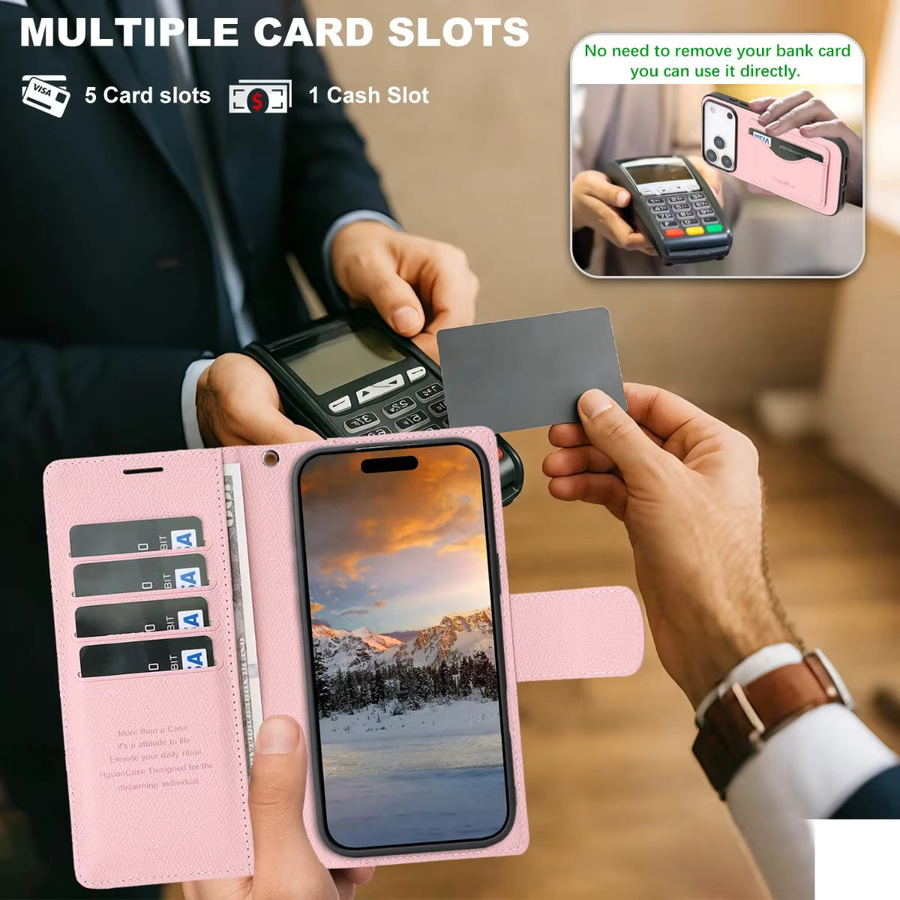 SZMUGUA 2-in-1 Handyhülle mit RFID-Schutz und Handgelenkschlaufe für iPhone, Farbe: Pink - Bild 1