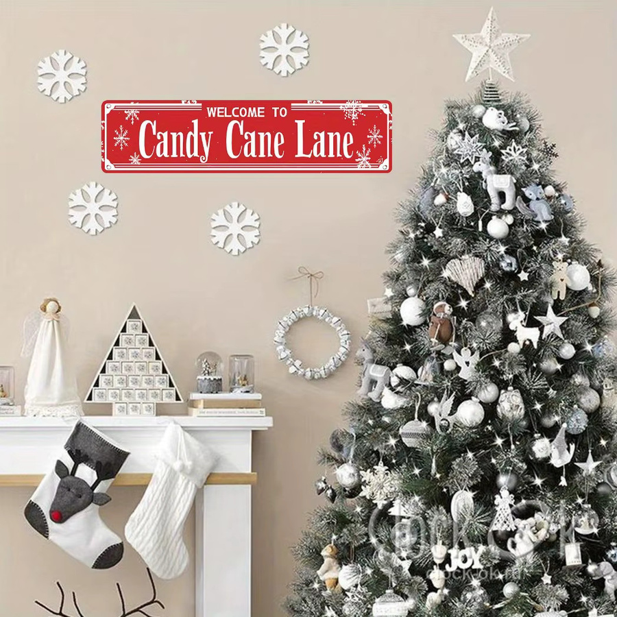 Vintage Weihnachtsblechschild Welcome to Candy Cane Lane Wanddekoration in Rot und Weiß, B/H: 40,6 x 10,2 cm - Bild 4