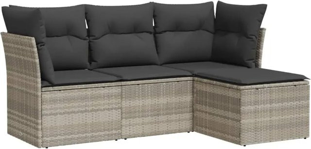 vidaXL 4-teilige Garten-Sofagarnitur in L-Form aus Poly-Rattan mit Kissen in Hellgrau - Bild 1