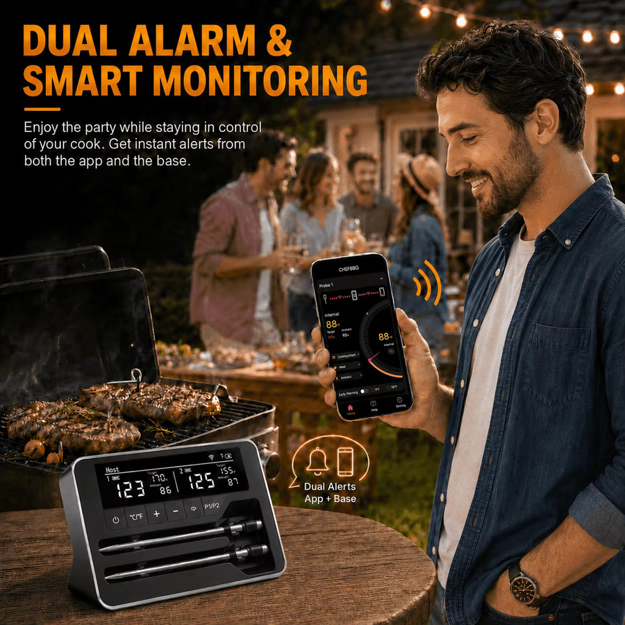 Xinsio Kabelloses Bluetooth-Fleischthermometer mit LCD-Bildschirm und App-Steuerung für Ofen, Smoker und BBQ-Grill - Bild 2