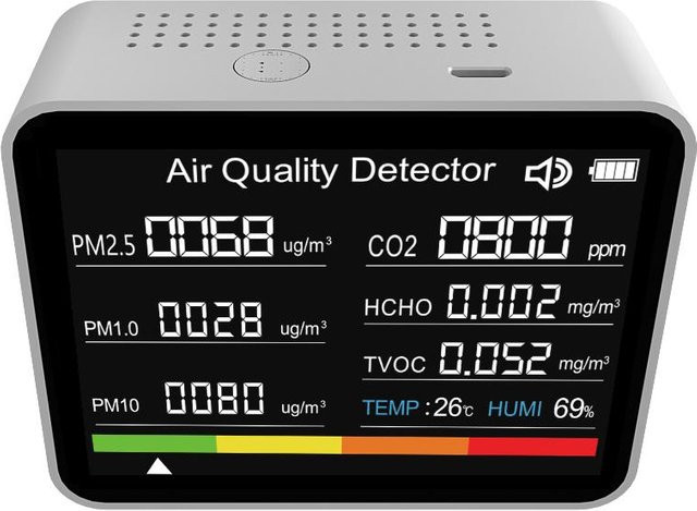 Kkmoon 8-in-1 Luftqualitätsmonitor in Weiß mit CO2-Messgerät, Kohlendioxid-Detektor, TVOC, HCHO sowie PM2,5, PM1,0 und PM10 - Bild 1