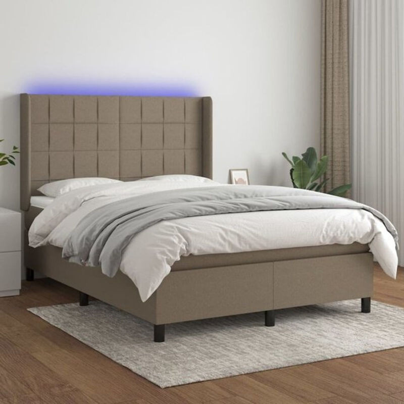 vidaxl Boxspringbett mit Matratze in Taupe meliert, Stoff, B/T/H: 140 x 200 x 203 cm - Bild 1