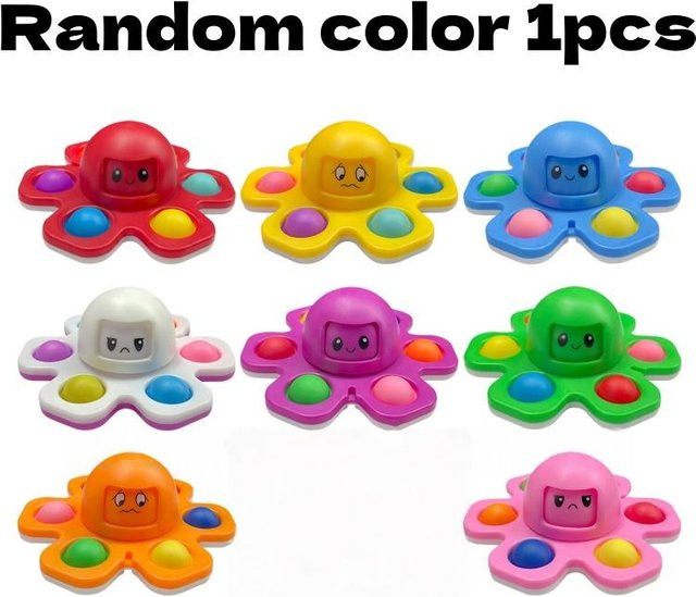 Buntes Silikon-Oktopus-Gesichtswechsel-Druckblasen-Fidget-Spielzeug, gelb - Bild 1