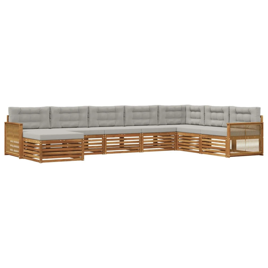vidaXL Outdoor-Sofagarnitur L-Form aus Akazienholz mit 8 Kissen in Natur und Hellgrau - Bild 2