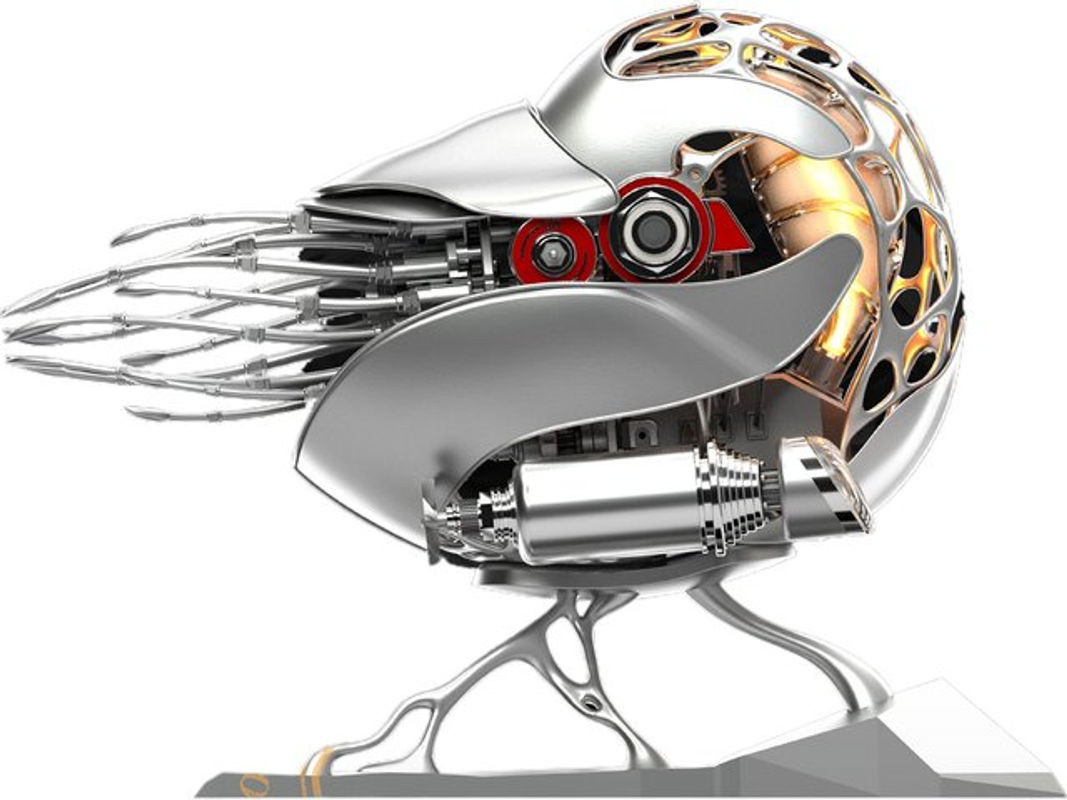 Mechanisches Nautilus-Modell von goni in Weiß und Silber aus Metall mit elektrischem Antrieb als handgefertigtes Montage-Spielzeug und Kunstornament - Bild 1