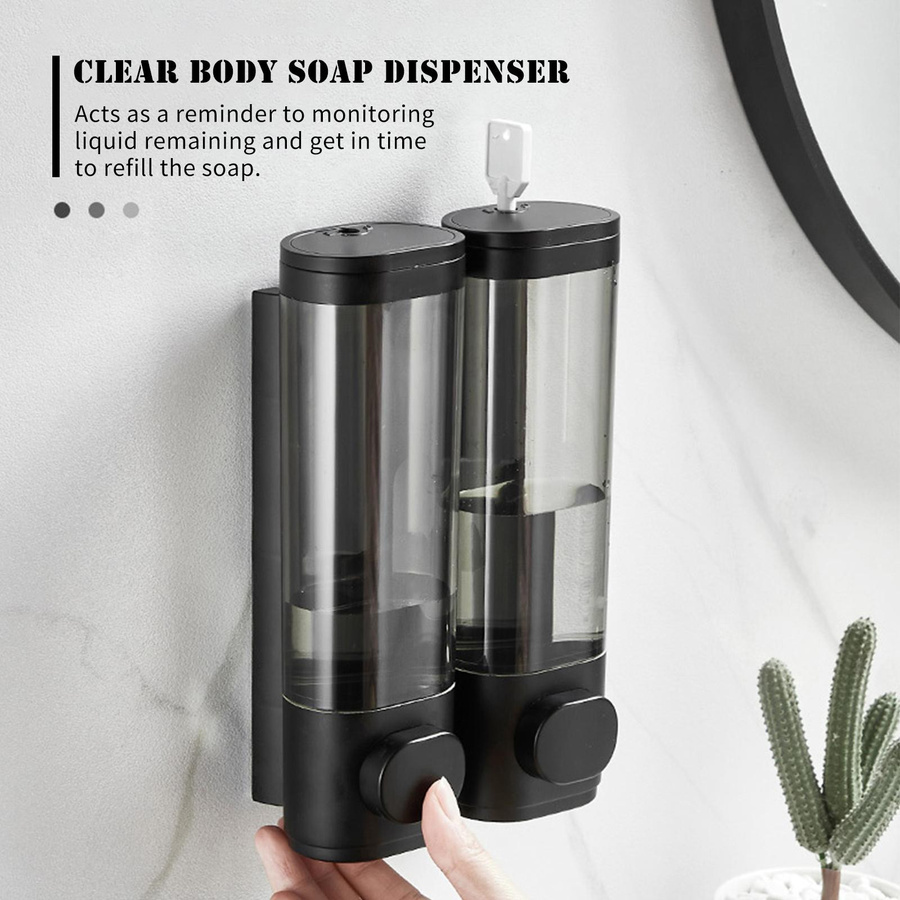 TOMTOP JMS Manueller Wandmontage Seifenspender für Spülflüssigkeit oder Lotion, transparent/schwarz, 600 ml - Bild 5