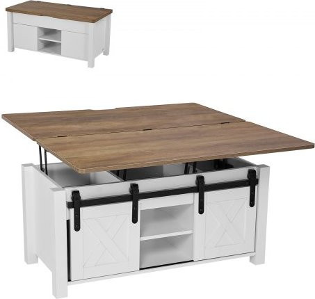 VEVOR Lift Top Couchtisch im Bauernhaus-Stil mit verstecktem Staufach und höhenverstellbarer Platte, rechteckiger Kaffeetisch aus MDF in Braun und Weiß, B/T/H: 100 x 50 x 48,5 cm - Bild 1