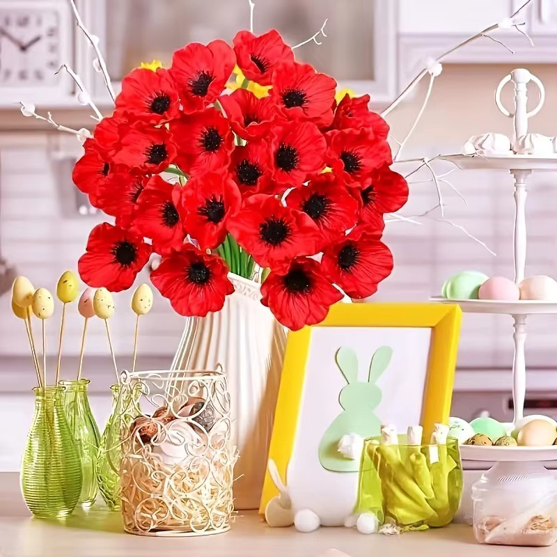 MENGHAO Künstlicher Blumenstrauß aus Textil für Heimdekoration und Hochzeiten, Weiß oder Rot, Höhe: 31 cm - Bild 1