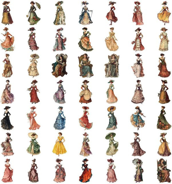 50 Stück Transparente Vintage Western-Charakter-Sticker von RecordingYourLife Store, Wasserdichte PET-Aufkleber in Multicolour für Scrapbooking-Dekoration - Bild 1