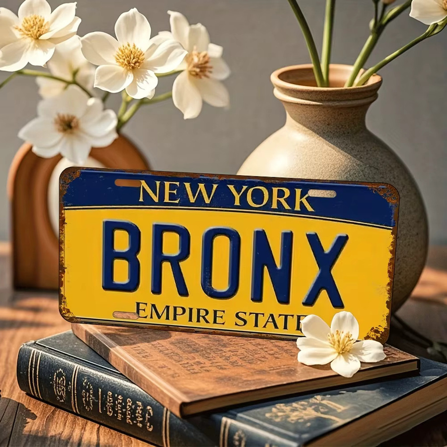 Vintage Bronx Empire State Metallschild von CIFBUY in Gelb-Blau-Weiß zur Wanddekoration, B: 30,0 cm, H: 15,0 cm - Bild 5