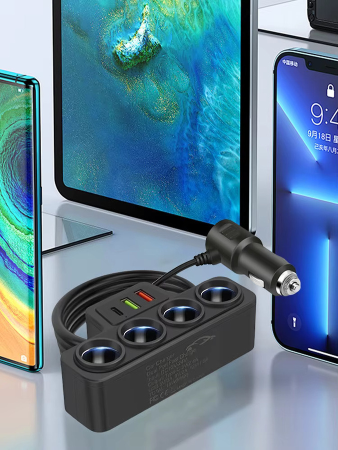 MOJOYCE 4-in-1 USB Typ-C Auto-Zigarettenanzünder-Verteiler 120W Schnellladegerät in Schwarz für 12V 24V Fahrzeuge, geeignet für Telefon, GPS und Dashcam - Bild 6