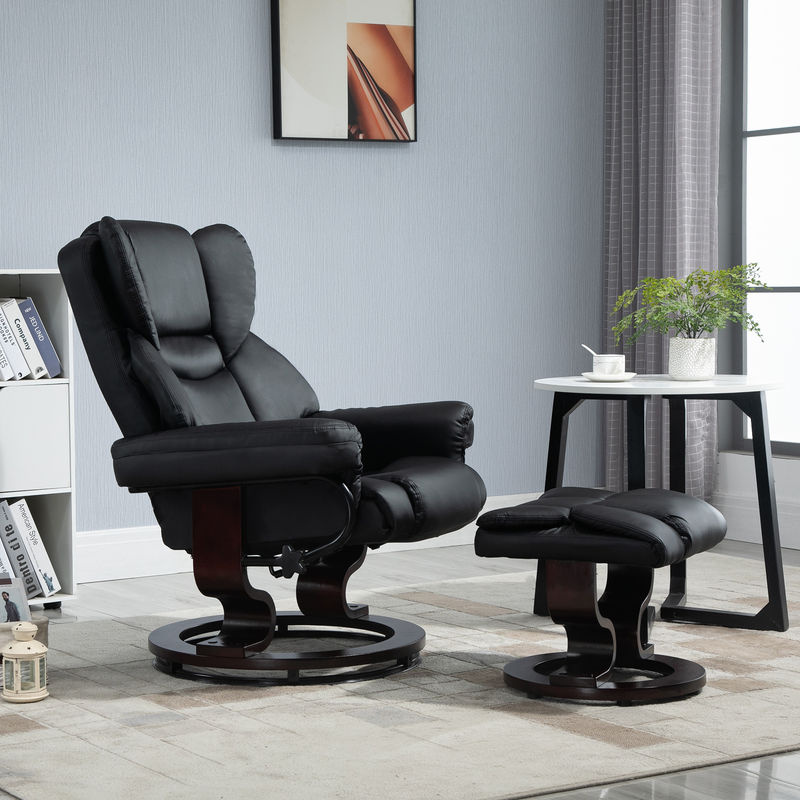 HOMCOM Relaxsessel mit Hocker in Schwarz aus Kunstleder mit Liegefunktion und Drehfunktion - Bild 2
