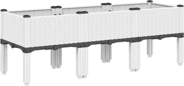 vidaXL Pflanzkasten mit Beinen in Weiß mit Rattan-Optik aus Polypropylen, B/T/H: 120 x 40 x 42 cm - Bild 1