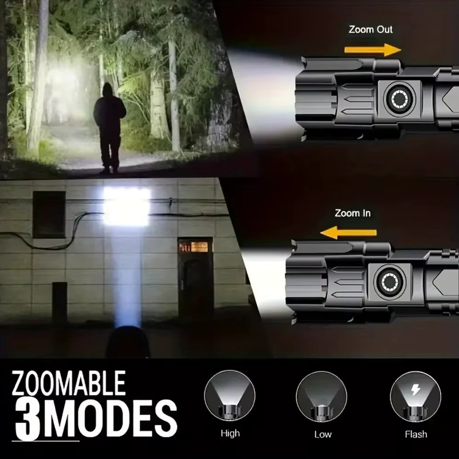 Heinast Wiederaufladbare LED-Taschenlampe mit Zoom und 3 Modi, wasserdicht für Outdoor und Camping - Bild 2