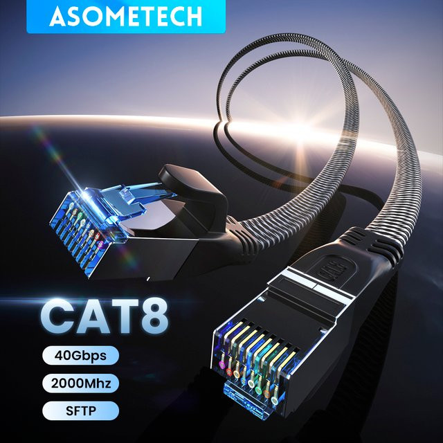 ASOMETECH CAT 8 Ethernet-Kabel in Schwarz für High Speed Gaming mit 40 Gbit/s und 2000 MHz SSTP Anschluss für PC, Modem, Router und PS5/PS4 - Bild 1