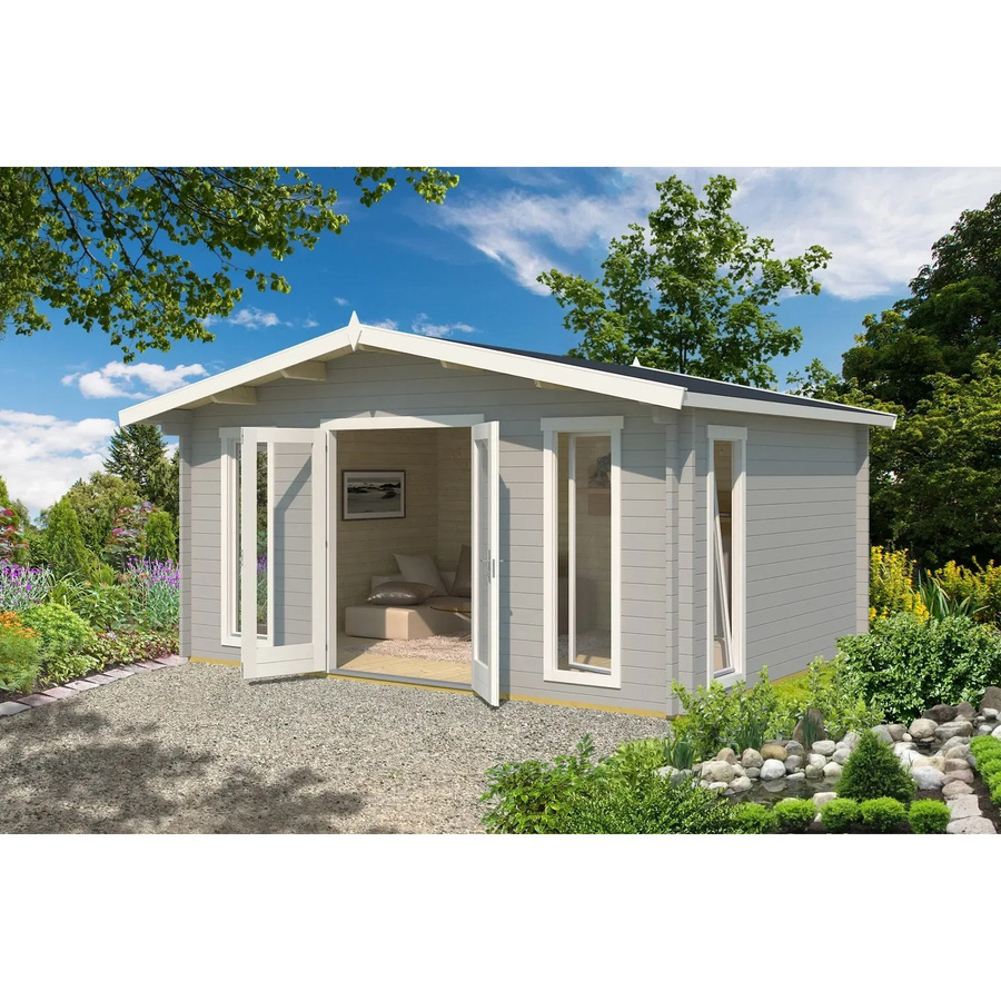 Lasita Holz-Gartenhaus Elgin in Blockbohlenbauweise mit Satteldach, Grau, B/T/H: 480 x 360 x 268 cm - Bild 2