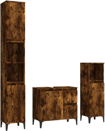 vidaXL 3-tlg. Badmöbel-Set Modell 6 aus Holzwerkstoff in Räuchereiche, bestehend aus Waschbeckenunterschrank, Standschrank (S) und Standschrank (L) in Braun