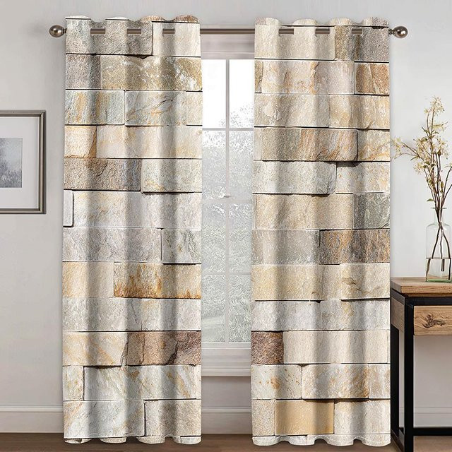 A Family Of Home Textiles Moderne Vorhänge mit abstraktem geometrischem 3D-Print, halbtransparent, Mehrfarbig, 2er-Set, B: 110 cm, H: 214 cm - Bild 1