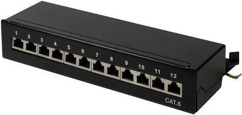 LogiLink NP0017 12 Port Patch-Panel CAT 6 Ethernet LAN in Schwarz, 1 HE - Bild 1