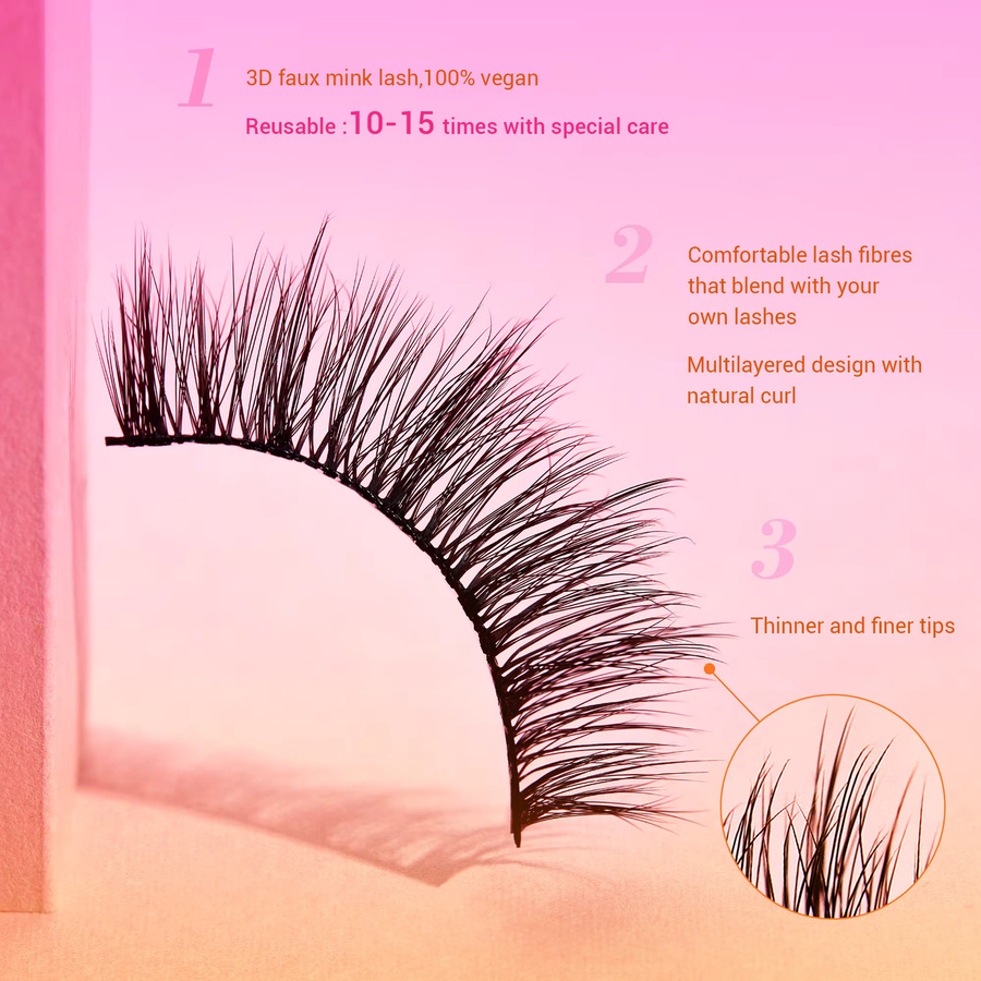 Jessup Falsche Wimpern, 3D-Faux-Nerzwimpern, natürlich, 1 Paar - Bild 2