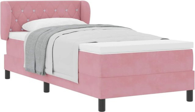 vidaXL Boxspringbett mit Matratze und Kopfteil in Rosa, Samt, B/T: 100 x 200 cm - Bild 1