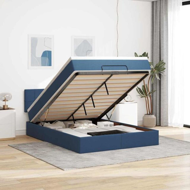 vidaxl Polsterbett Ottomane mit Matratze und LED in Blau und Weiß aus Stoff, B/T/H: 140 x 190 x 88 cm - Bild 1