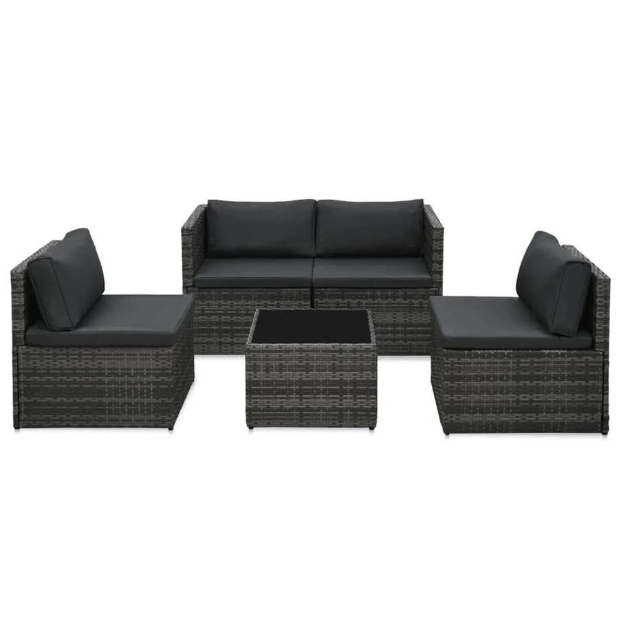 Furnicato 5-tlg Garten-Sofagarnitur in U-Form aus Poly Rattan mit Auflagen und Couchtisch in Grau - Bild 2