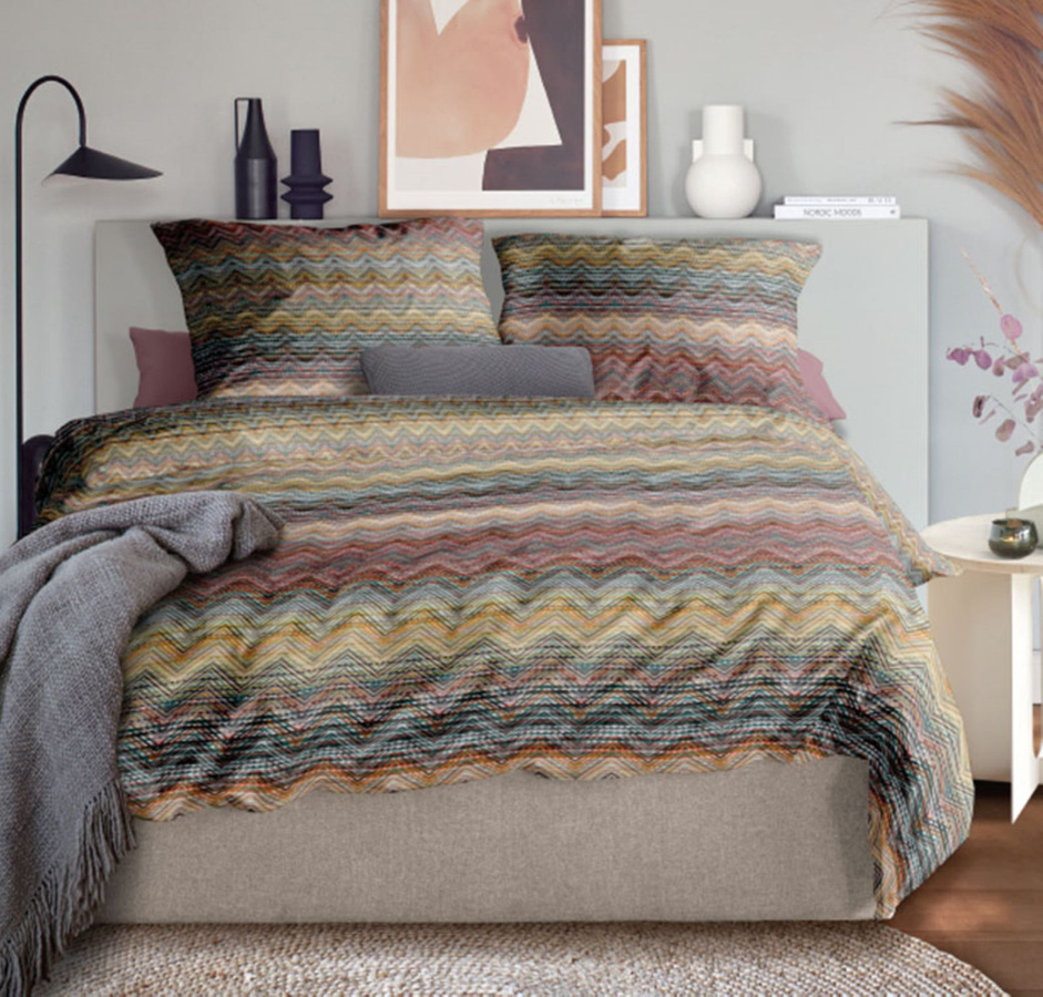 Irisette Wave Mako-Satin Bettwäsche mit Zickzack-Streifen in Multi Bunt, B/H: 155 x 220 cm und 80 x 80 cm - Bild 1
