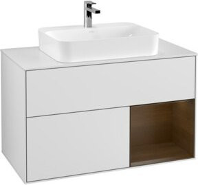 V&B Waschtischunterschrank Finion 100 Wandbeleuchtung mit LED-Beleuchtung und Regalelement in Weiß lackiert, Breite: 100 cm - Bild 1