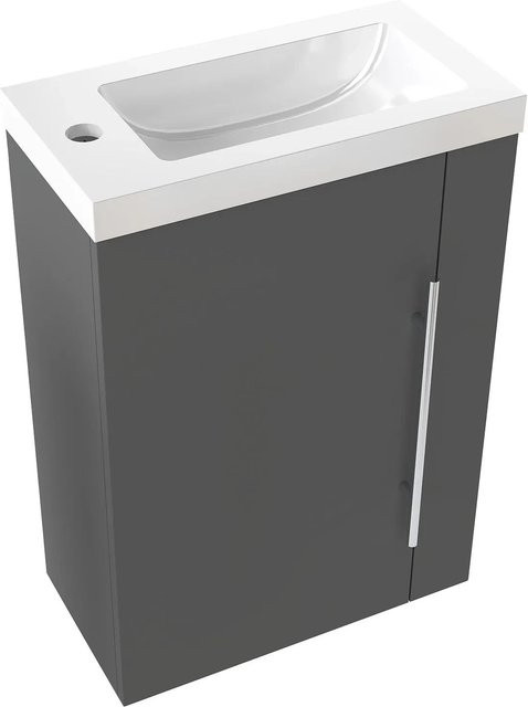 AICA Badmöbel Set SILVIA Waschtisch mit Unterschrank in Anthrazit Matt, 2-teiliges Gäste WC Set mit Mineralguss Waschbecken und Softclose-Funktion, Breite: 45 cm - Bild 1