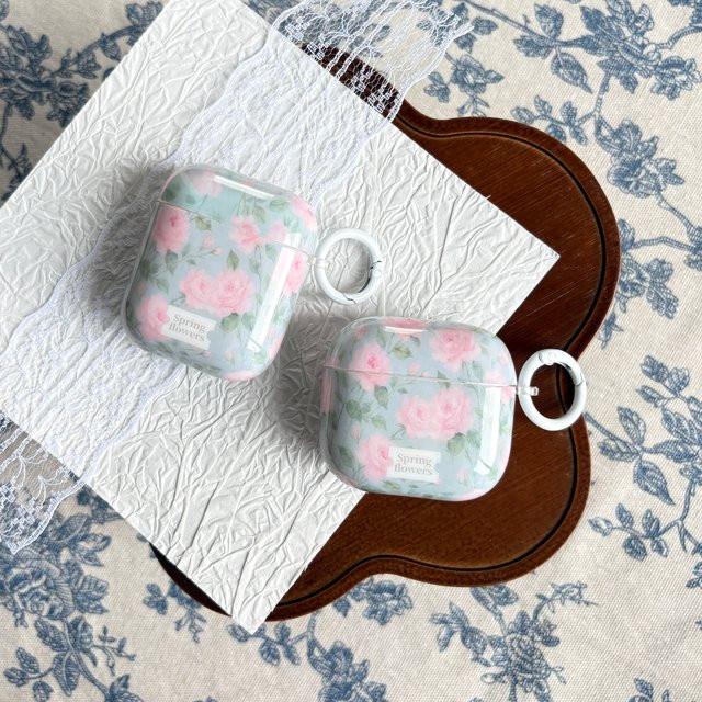 Rosa Chinensis Rosenblüten Schutzhülle für Apple AirPods Pro 1 2 3 4 in Pink und Blau - Bild 1
