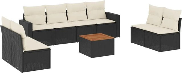 vidaXL 9-tlg Garten-Sofagarnitur Modell 57 aus Poly Rattan und Akazienholz in Schwarz mit Kissen - Bild 1