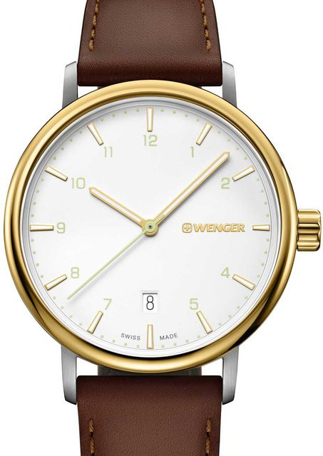 Wenger Herrenuhr, Quarz, Edelstahl, 40 mm, Leder, Weiß, 10 ATM - Bild 1