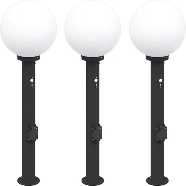 3er Set vidaXL Pollerleuchten aus Edelstahl in Schwarz mit Bewegungssensor und Steckdose, Höhe: 80 cm, IP44 Schutzklasse - Bild 1