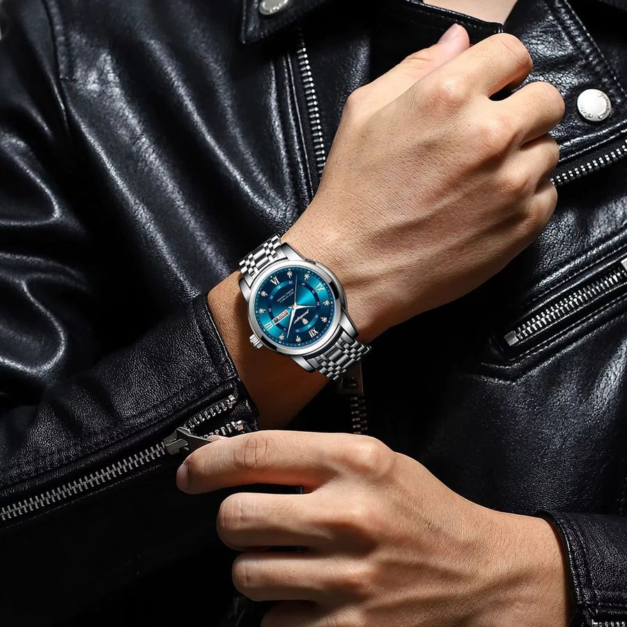 POEDAGAR Armbanduhr Edelstahl, Quarz, Blau, Herren - Bild 6