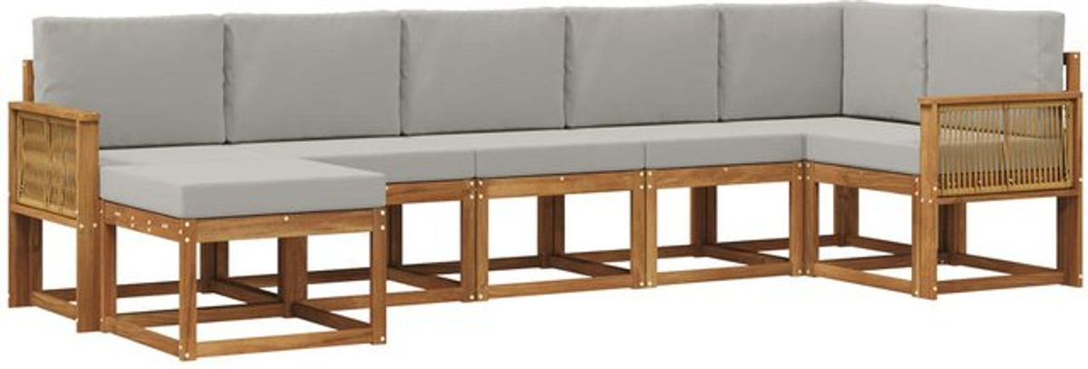 7-teilige moderne Outdoor-Sofagarnitur aus Akazie und Polyester von vidaXL in Natur und Grau - Bild 1