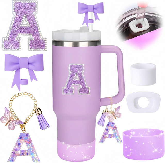 6-teiliges Zubehör-Set für Stanley Tumbler, Stroh-Topper-Abdeckung, Harz-Buchstaben-Charm, Unisex - Bild 1