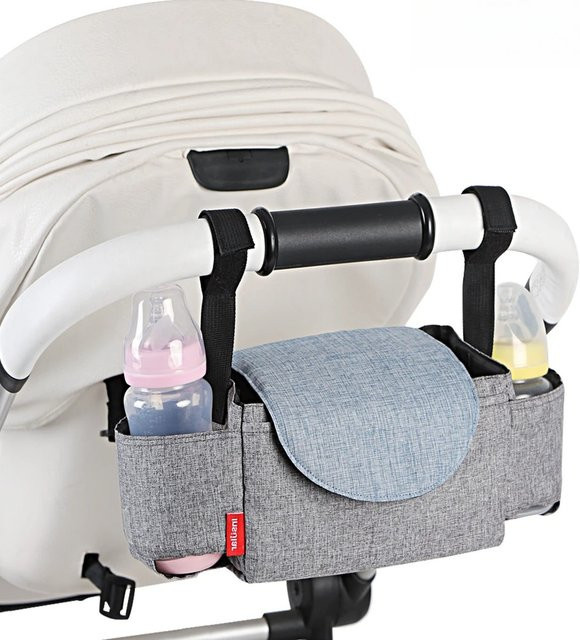 Isoliertasche und Wickeltasche für Babyflaschen und Babyartikel mit Kinderwagen-Clip in Schwarz und Grau - Bild 1