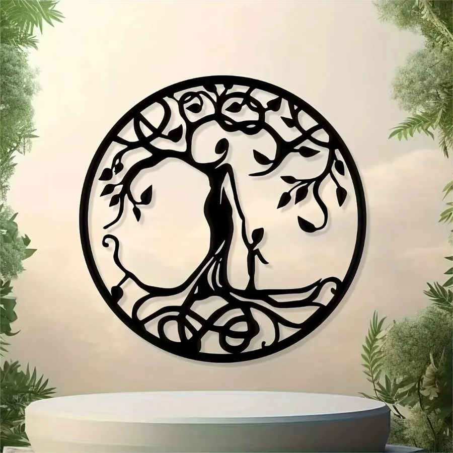 CIFBUY Metall-Wandkunst Lebensbaum in Schwarz aus Eisen für Yoga und Meditation, Durchmesser: 30 cm - Bild 2