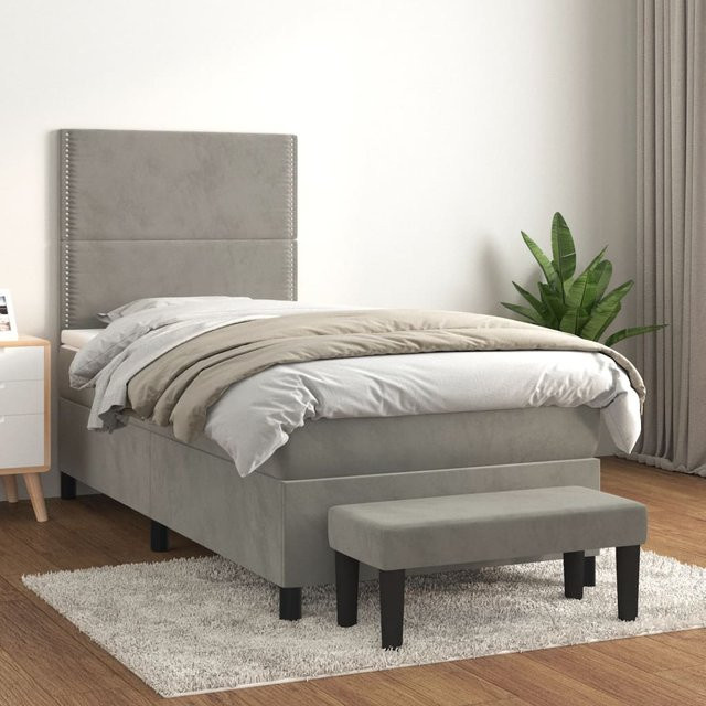 vidaXL Boxspringbett Hybrid mit Matratze und Taschenfederkern, Hellgrau, B/T: 100 x 200 cm - Bild 2