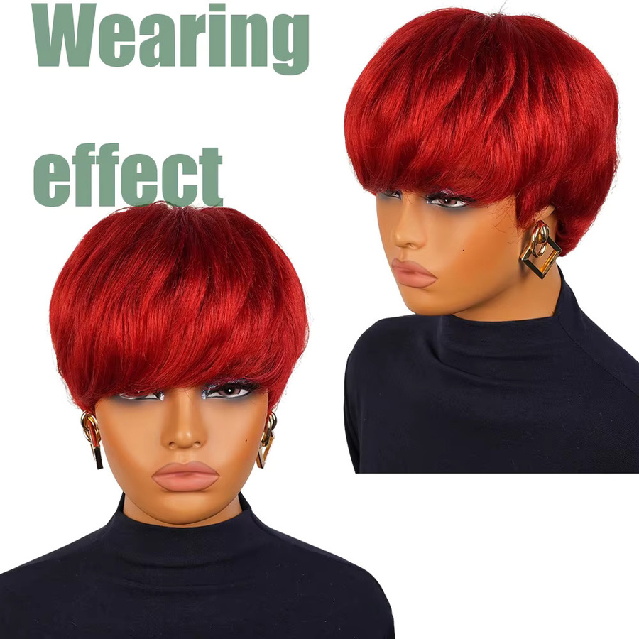 OYM HAIR Pixie-Perücke, rote Remy-Echthaar-Perücke, mit Pony - Bild 5