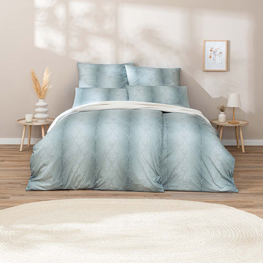 Estella Mako Jersey Bettwäsche Juri Achat Graublau Ornamente mit Bettbezug und Kissenbezug, B/H: 135 x 200 cm und 80 x 80 cm - Bild 1
