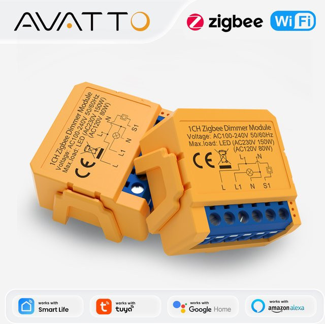 AVATTO Tuya Dimmer-Schaltermodul in Weiß, ZigBee oder WiFi für 1/2-fach DIY-Installation, unterstützt 2-Wege-Steuerung und ist kompatibel mit Amazon Alexa und Google Assistant - Bild 1