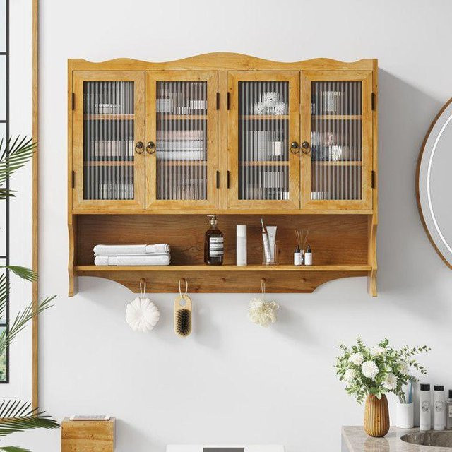 MUVOE Wandregal Vintage aus Massivholz in Braun mit 4 Türen, Breite: 100 cm - Bild 1