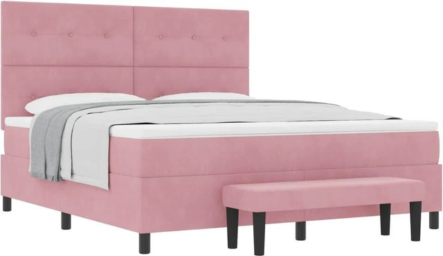 vidaXL Boxspringbett mit Kopfteil in Rosa aus Samt, B/T: 180 x 200 cm - Bild 1